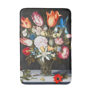 Vintage Flowers in a Glass by  Ambrosius Bosschaer Bath Mat