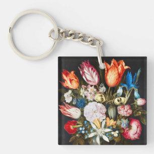 Vintage Flowers in a Glass by Ambrosius Bosschaer Keychain