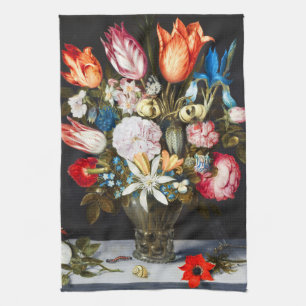 Vintage Flowers in a Glass by Ambrosius Bosschaer Kitchen Towel