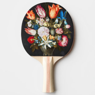 Vintage Flowers in a Glass by Ambrosius Bosschaer Ping Pong Paddle