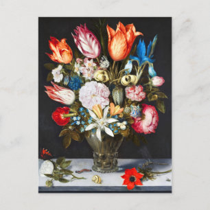 Vintage Flowers in a Glass by  Ambrosius Bosschaer Postcard