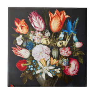 Vintage Flowers in a Glass by Ambrosius Bosschaer Tile