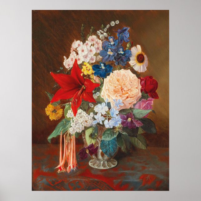 Vintage Flowers in a Porcelain Vase Poster (Front)