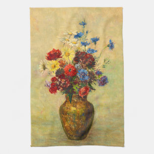 Vintage Flowers in a Vase (1910) by Odilon Redon Kitchen Towel