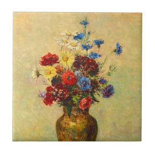 Vintage Flowers in a Vase (1910) by Odilon Redon Tile