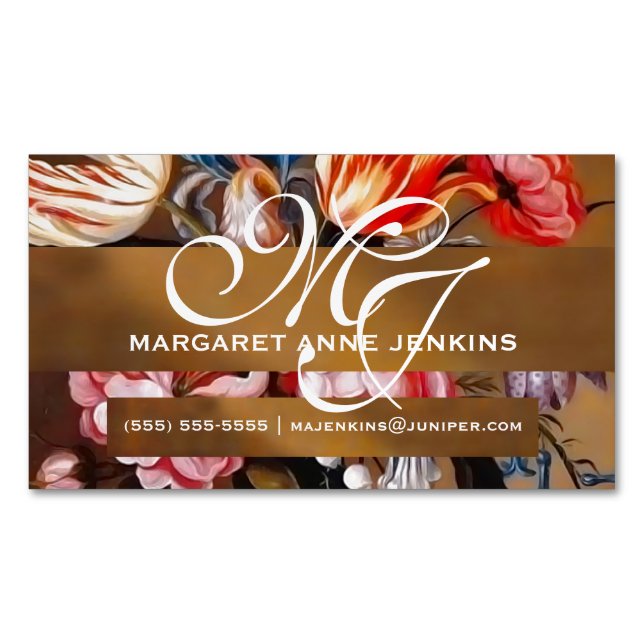 Vintage Flowers in a Vase | Monogrammed Magnet (Front)