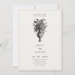 Vintage flowers in antique vase wedding invitation