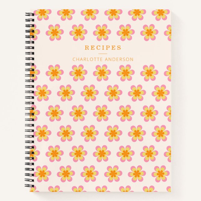 Vintage Flowers in Orange Personalized Recipe  Notebook (Front)