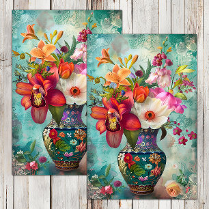 VINTAGE FLOWERS IN VASE DECOUPAGE TISSUE PAPER