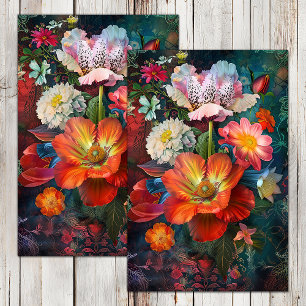 VINTAGE FLOWERS IN VASE DECOUPAGE TISSUE PAPER