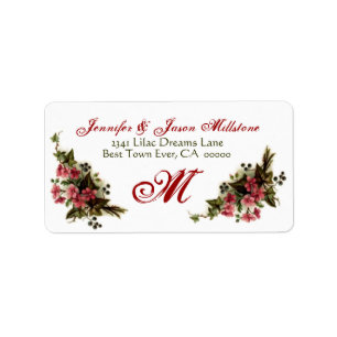 Vintage Flowers & Ivy Monogram Wedding Label