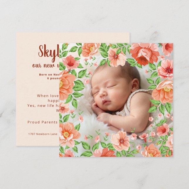 Vintage Flowers & Leaves Frame - Square 3 + text (Front/Back)