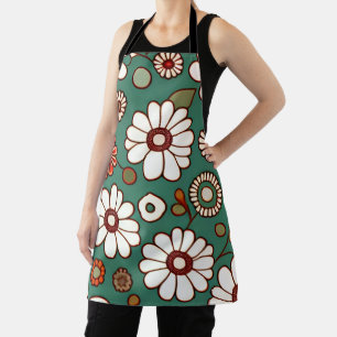 Vintage Flowers on a Green Background Apron