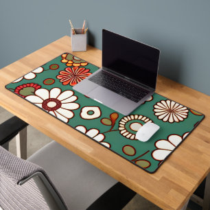 Vintage Flowers on a Green Background Desk Mat
