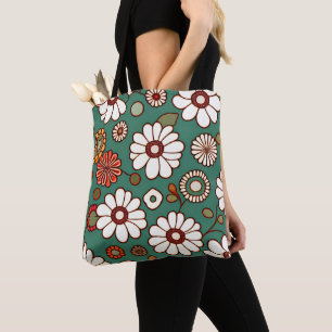 Vintage Flowers on a Green Background Tote Bag
