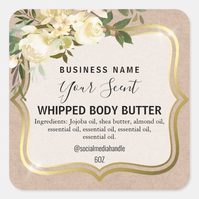 Vintage Flowers On Kraft Body Butter Labels (Front)