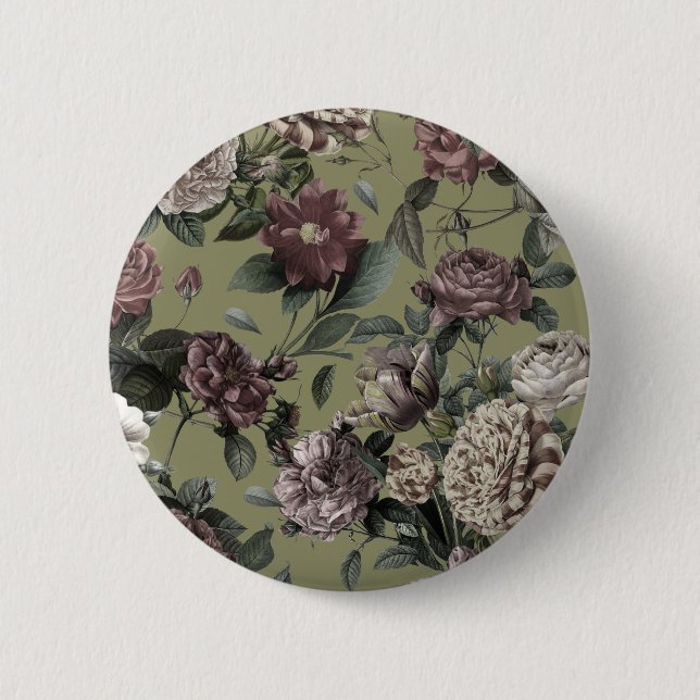 Vintage flowers pattern 2 inch round button (Front)