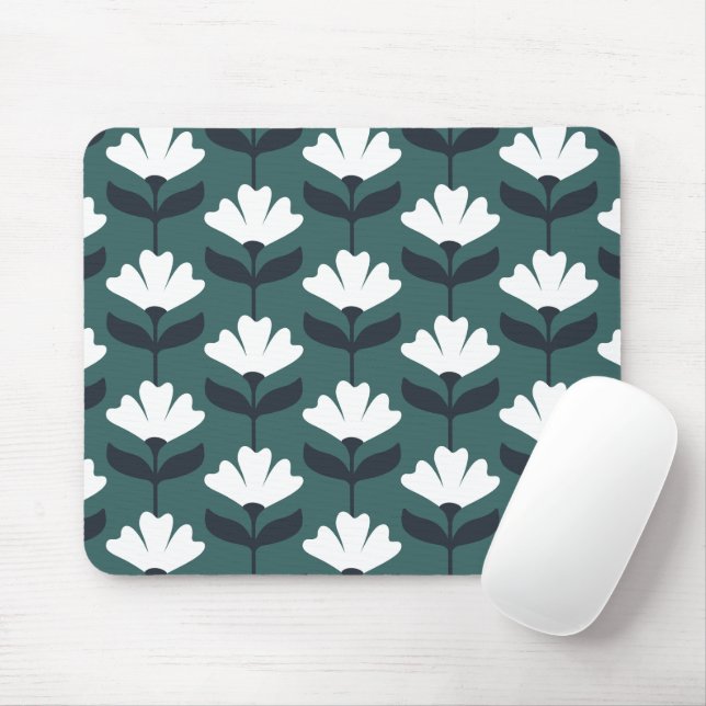 Vintage Flowers Pattern Sea Green Mouse Pad (With Mouse)