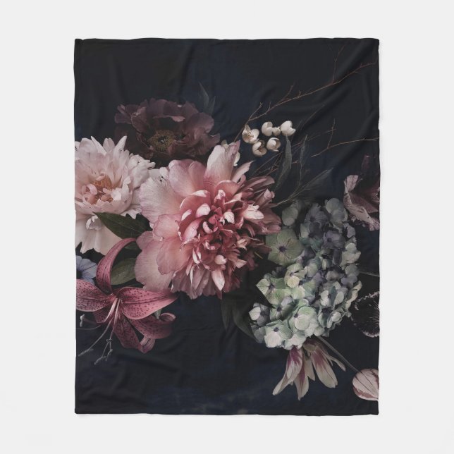 Vintage flowers. Peonies, tulips, lily, hydrangea  Fleece Blanket (Front)