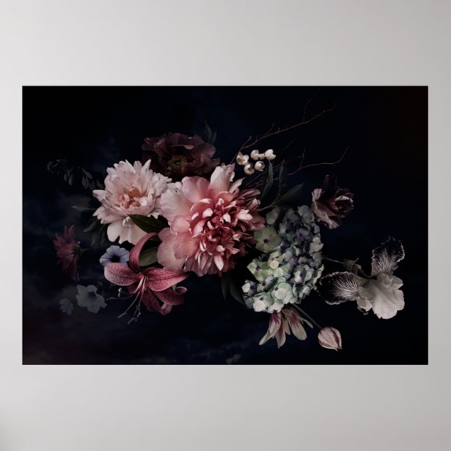 Vintage flowers. Peonies, tulips, lily, hydrangea  Poster (Front)