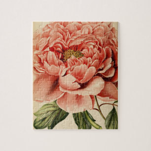 Vintage Flowers Peony Nature Unique Fun Art Jigsaw Puzzle