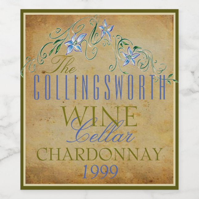 Vintage Flowers Personalized Wine Bottle Label (Single Label)