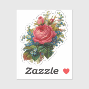 Vintage Flowers Pink and Blue Roses Floral