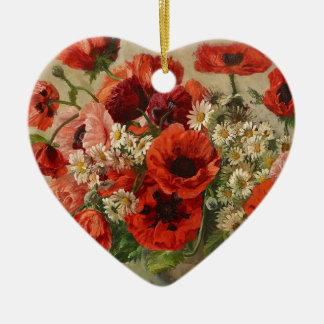 Vintage flowers, poppies ceramic ornament