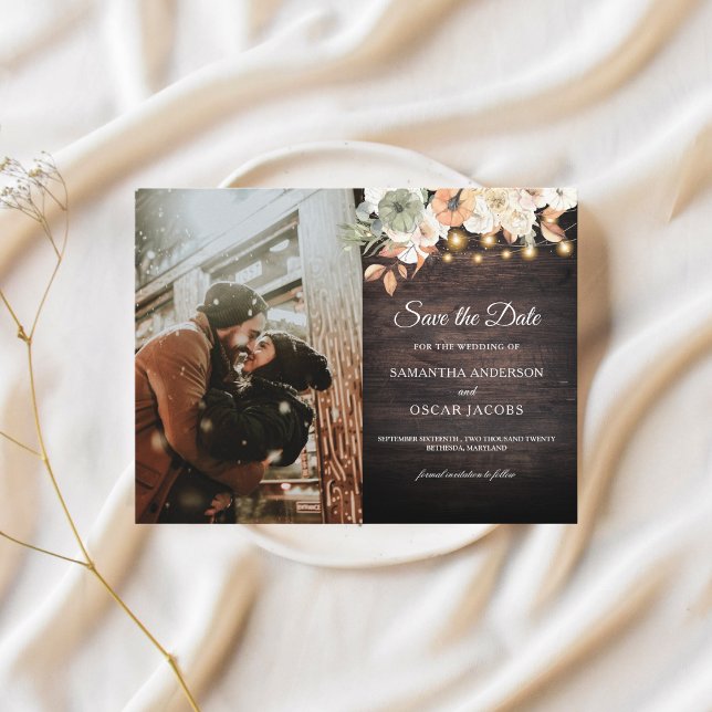 Vintage Flowers & Pumpkin Autumn  Announcement Postcard (Creator Uploaded)