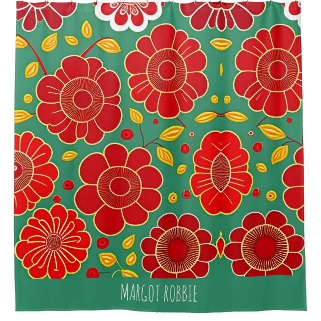 Vintage Flowers Red Green Retro Floral Pattern (Front)