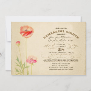 vintage flowers rehearsal dinner invitations