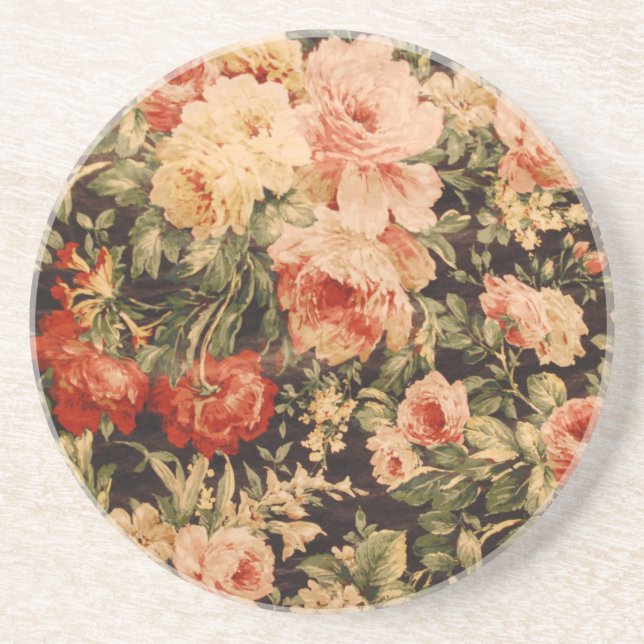 Vintage flowers rose texture 900s style coaster (Front)