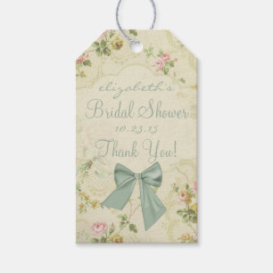 Vintage Flowers Sage Green Bow Bridal Shower Gift Tags