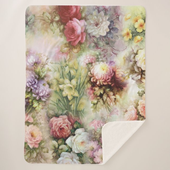 Vintage Flowers Sherpa Blanket (Front)