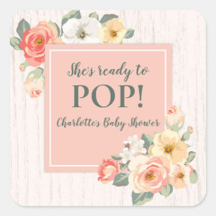 Vintage Flowers She's Ready to Pop Baby Shower Tag