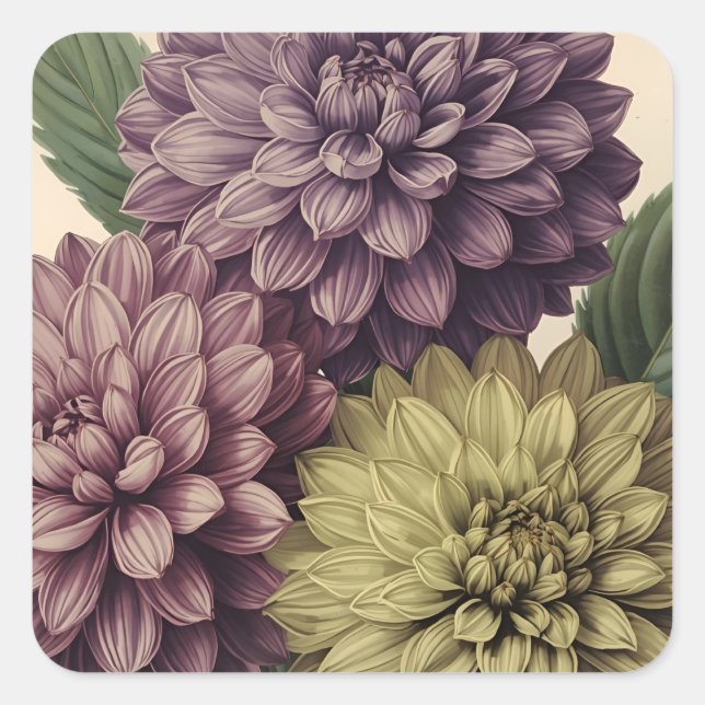 Vintage Flowers Square Sticker (Front)