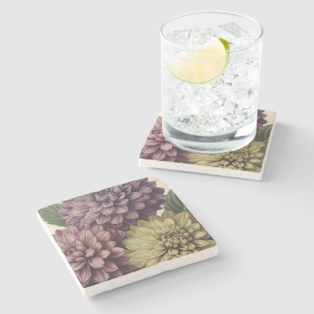 Vintage Flowers Stone Coaster (Side)