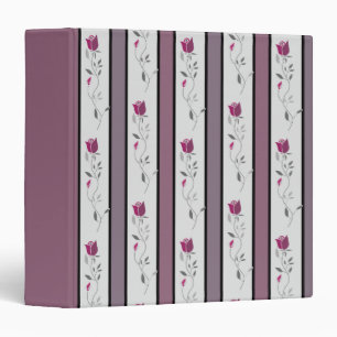 Vintage flowers striped pattern in black and pink binder