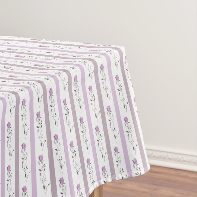 Vintage Flowers Striped pattern white beige pink  Tablecloth (In Situ)