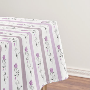 Vintage Flowers Striped pattern white beige pink Tablecloth