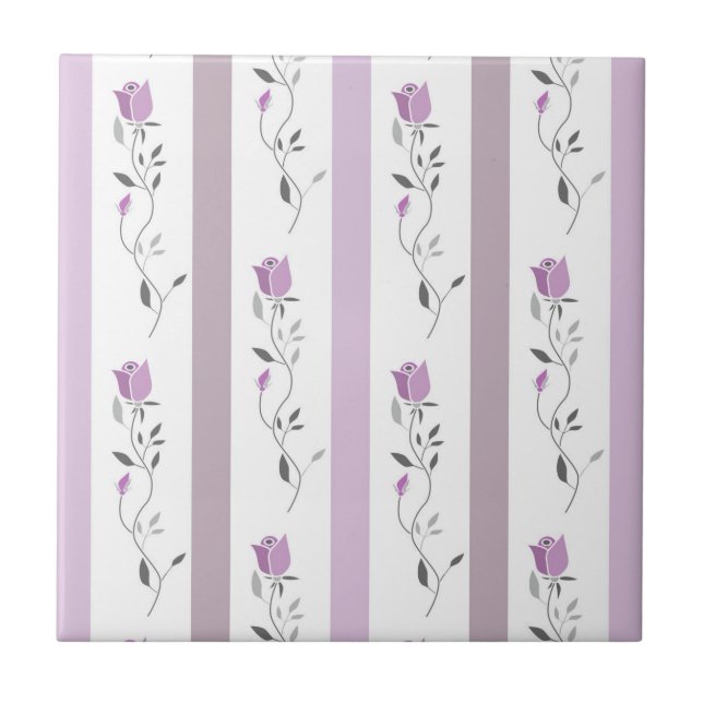 Vintage Flowers Striped pattern white beige pink  Tile (Front)
