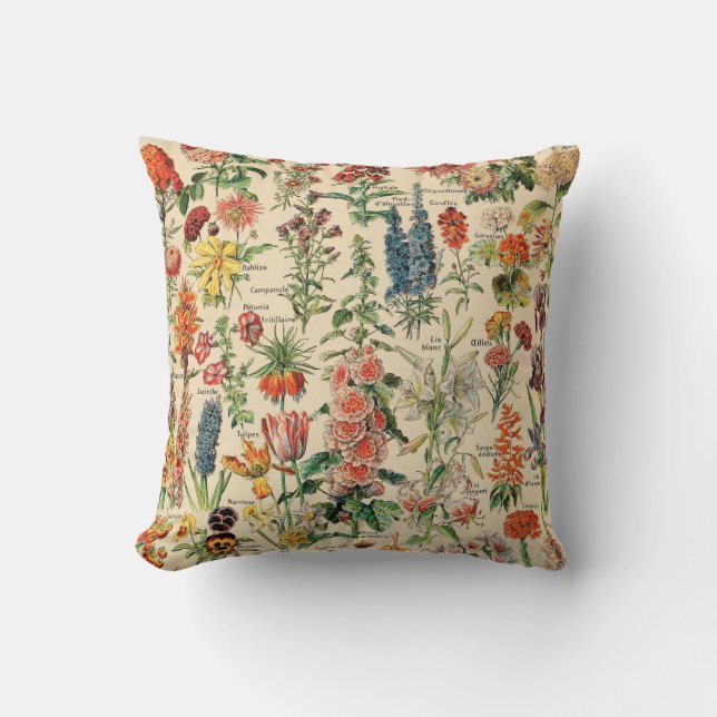 Vintage Flowers Throw Pillow (Front)