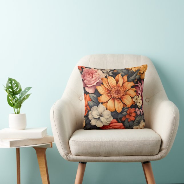 Vintage Flowers Throw Pillow (Chair)