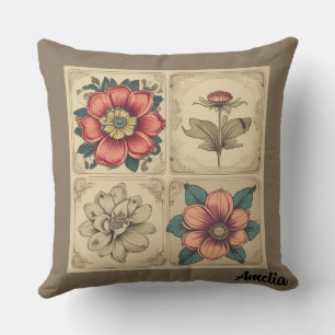 Vintage Flowers Throw Pillow