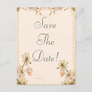 Vintage Flowers Wedding  Save The Date Announcement Postcard