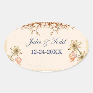 Vintage Flowers Wedding Save The Date Oval Sticker