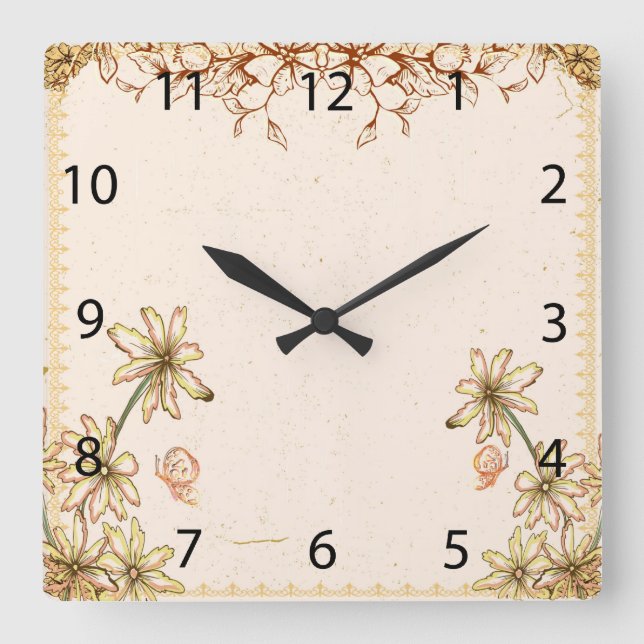 Vintage Flowers Wedding Square Wall Clock (Front)