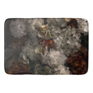 Vintage Flowers White And Rust Hydrangea Botanical Bath Mat