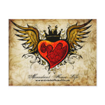 Vintage Flowers & Winged Heart Tattoo Postcard