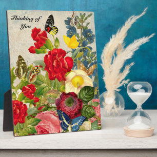 Vintage Flowers with Butterflies Thinking of You Plaque